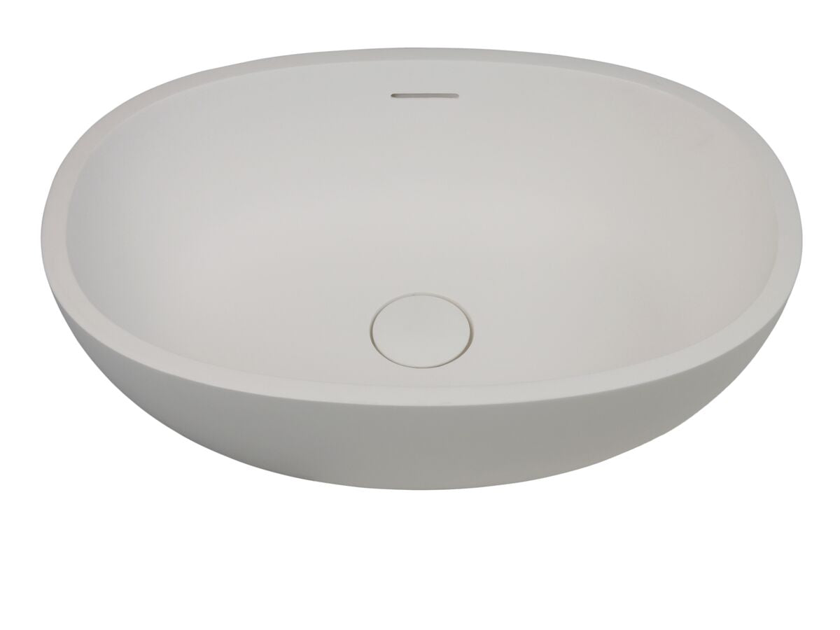Kado Lussi Cast Solid Surface Above Counter Basin with Plug & Waste 500mm White