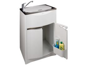 Milena Contour Laundry Trough & Cabinet 45L Stainless Steel Bowl Polymer Cabinet White
