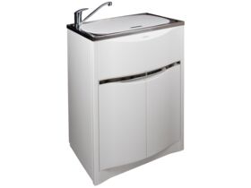 Milena Contour Laundry Trough & Cabinet 45L Stainless Steel Bowl Polymer Cabinet White